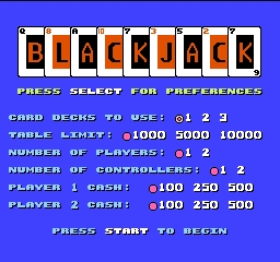 Blackjack title screen for NES